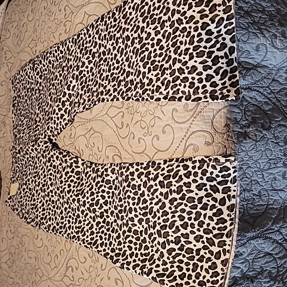 NWT White and Leopard Bell Bottom Jeans